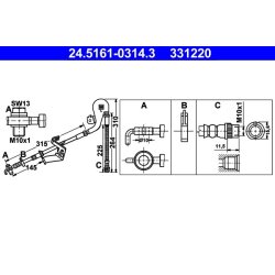 Flexible de frein ATE 24.5161-0314.3 pour CITROËN, PEUGEOT C5, C6, 407