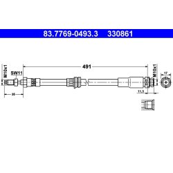 Flexible de frein ATE 83.7769-0493.3 pour FORD FUSION OE 1211729