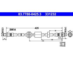 Flexible de frein ATE 83.7788-0425.3 pour VOLVO S40, V50 OE 30681725
