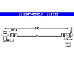 Flexible de frein ATE 83.8207-0252.3 pour SEAT LEON OE 5Q0611775H