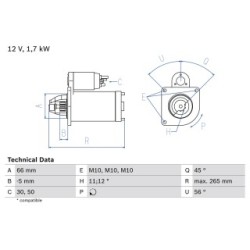 Starter Motor BOSCH 0986013240 OE Ref 5802 CJ