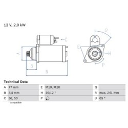 Starter Motor BOSCH 0986014141 OE Ref MD050200
