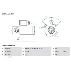 Starter Motor BOSCH 0986016400 OE Ref 77 00 352 049