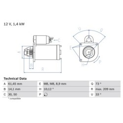 Starter Motor BOSCH 0986022121 OE Ref 1144505