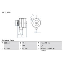 Alternator BOSCH 0986038090 OE Ref 068 903 029 M