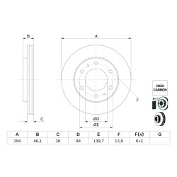 Disque de frein BOSCH 0986479F45 pour FIAT, MITSUBISHI OE K6000609712