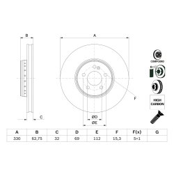 Disque de frein BOSCH 0986479G43 pour MERCEDES CLASSE E OE A0004212712