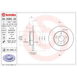 Brake Disc BREMBO 08.5085.21 OE Ref 60552111