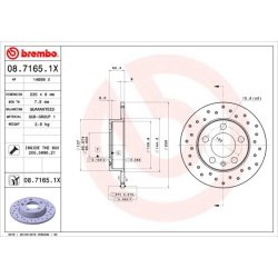 Disque de frein BREMBO 08.7165.1X pour AUDI, SEAT, SKODA, VW, ZHONGHUA