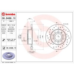 Brake Disc BREMBO 08.9488.1X OE Ref 1K0615601AJ
