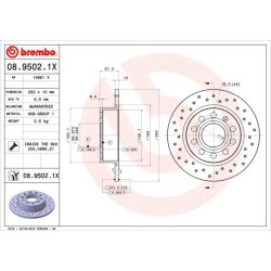 Brake Disc BREMBO 08.9502.1X OE Ref 1K0615601K