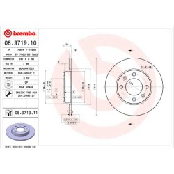 Disque de frein BREMBO 08.9719.11 pour CITROËN, FENGSHEN, PEUGEOT