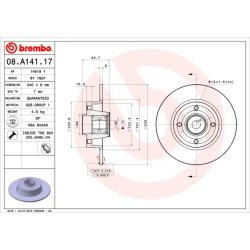 Disque de frein BREMBO 08.A141.17 pour RENAULT, référence d'origine 432005338R