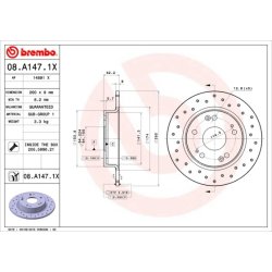 Brake Disc BREMBO 08.A147.1X OE Ref 42510SNAA00