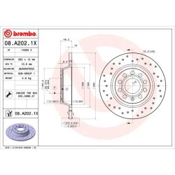 Brake Disc BREMBO 08.A202.1X OE Ref 1K0615601M