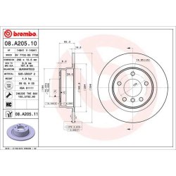 Disque de frein BREMBO 08.A205.11 pour BMW Série 1 et Série 3, référence OE 34214031275