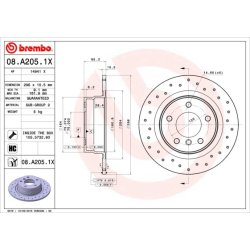 Disque de frein BREMBO 08.A205.1X pour BMW Série 1 et Série 3, référence OE 34214031275