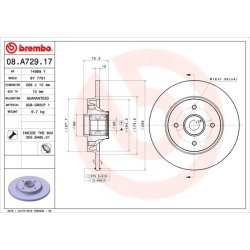 Brake Disc BREMBO 08.A729.17 OE Ref 1619238880