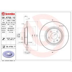 Brake Disc BREMBO 08.A759.11 OE Ref 8K0615601J