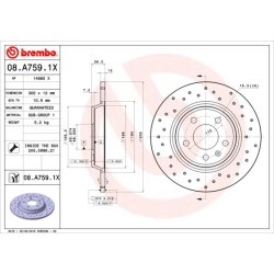 Brake Disc BREMBO 08.A759.1X OE Ref 8K0615601J