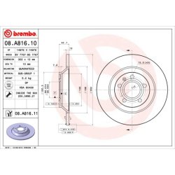 Brake Disc BREMBO 08.A816.11 OE Ref 4F0615601G