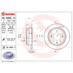 Brake Disc BREMBO 08.A869.11 OE Ref 584111H300