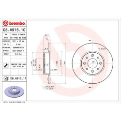 Brake Disc BREMBO 08.A915.11 OE Ref 51813705