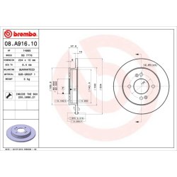Brake Disc BREMBO 08.A916.10 OE Ref 5841107300