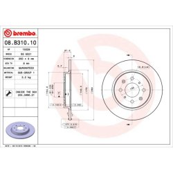 Disque de frein BREMBO 08.B310.10 pour HONDA FIT, INSIGHT OE 42510TM8G00