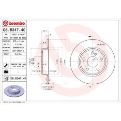 Disque de frein BREMBO 08.B347.41 pour MERCEDES CLASSE A, CLASSE B, CLA