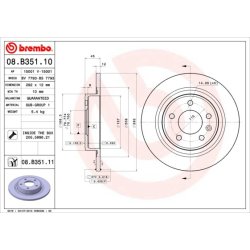 Brake Disc BREMBO 08.B351.11 OE Ref 0569075