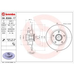 Disque de frein BREMBO 08.B369.17 pour RENAULT, FLUENCE, GRAN, MEGANE
