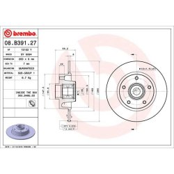 Disque de frein BREMBO 08.B391.27 pour RENAULT, référence d'origine 432000010R