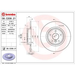 Brake Disc BREMBO 08.C208.21 OE Ref T4N1742