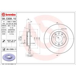 Brake Disc BREMBO 08.C309.11 OE Ref 1642776480