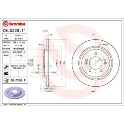 Disque de frein BREMBO 08.D220.11 pour HYUNDAI, KIA OE 584113V500