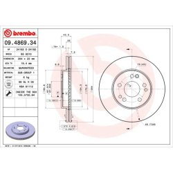 Brake Disc BREMBO 09.4869.34 OE Ref 1244212712
