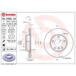 Brake Disc BREMBO 09.5390.31 OE Ref 34111160981