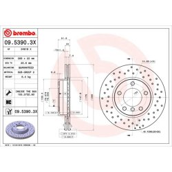 Disque de frein BREMBO 09.5390.3X pour BMW, DE LA CHAPELLE OE 34111160674