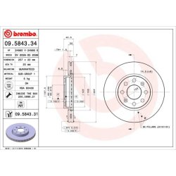 Brake Disc BREMBO 09.5843.31 OE Ref 55700921