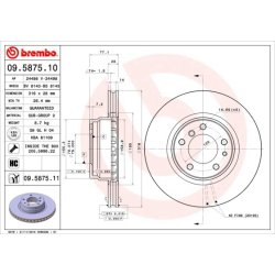 Brake Disc BREMBO 09.5875.11 OE Ref 34116757752