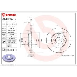 Brake Disc BREMBO 09.8616.11 OE Ref 51742727