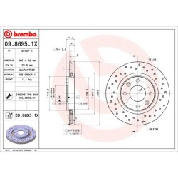 Brake Disc BREMBO 09.8695.1X OE Ref 1618890480