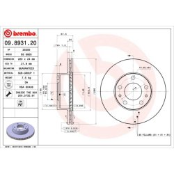 Brake Disc BREMBO 09.8931.21 OE Ref 4246Y1