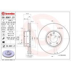 Brake Disc BREMBO 09.8961.21 OE Ref 34111165859