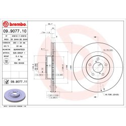 Disque de frein BREMBO 09.9077.11 pour SUBARU FORESTER, IMPREZA, OUTBACK