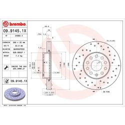 Brake Disc BREMBO 09.9145.1X OE Ref 1K0615301T