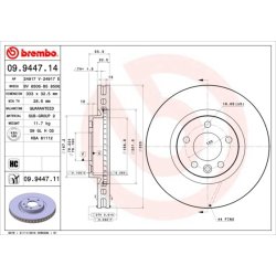 Brake Disc BREMBO 09.9447.11 OE Ref 7H0615301F