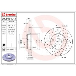 Brake Disc BREMBO 09.9464.1X OE Ref 1223665