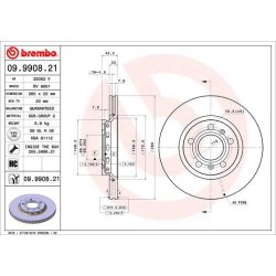 Brake Disc BREMBO 09.9908.21 OE Ref 4E0615601